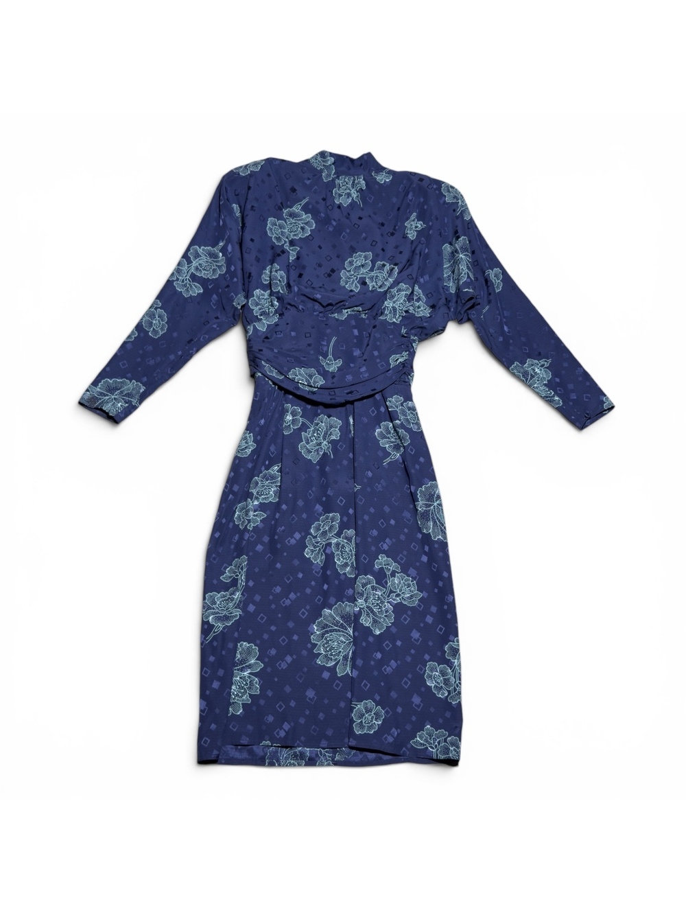 Vintage Maggy London Jeannene Booher Blue Floral Silk Dress Size 12